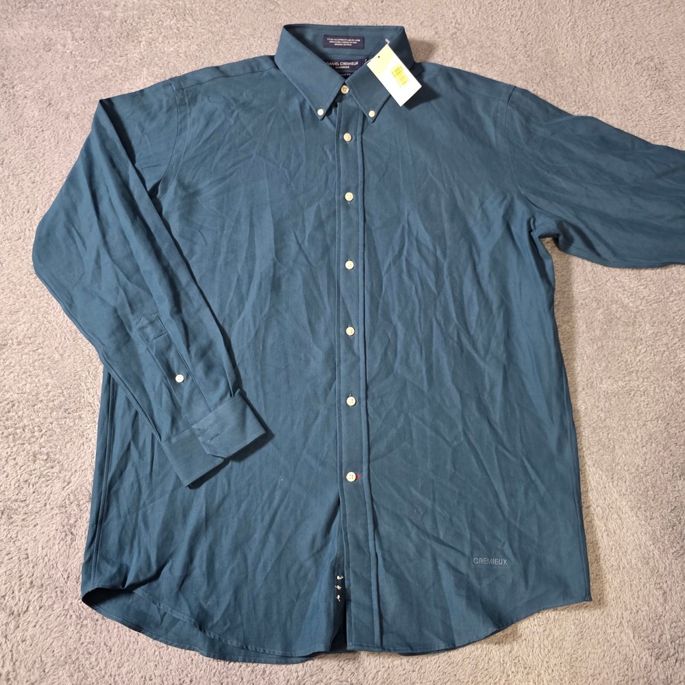 Daniel Cremieux Mens L Button Down Teal Blue Silk Cotton Tailored Fit Shirt - Picture 1 of 8
